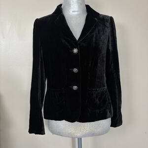 Pursuits Ltd Petite Black Velvet Blazer Jacket Silk Blend Rhinestone Buttons 6P